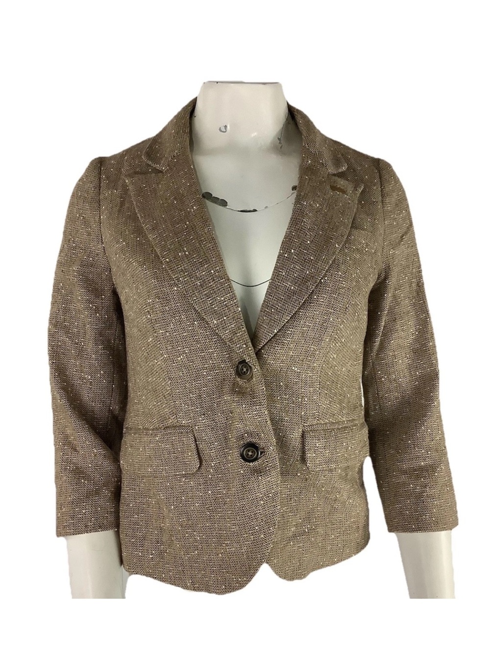 Anthropologie Sz 8 Tweed Look Buttoned Office Interview Business Blazer Brown